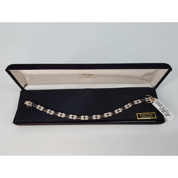 18KT Gold Over Silver Genuine Sapphire/ Diamond Accent Bracelet - Picture 7 of 9